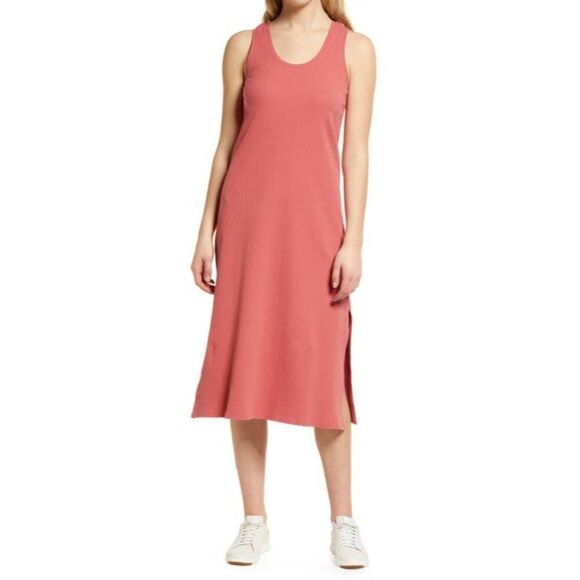 Caslon  Ideal Rib Racerback MIDI Dress in Rust Spice, Sz. M - Picture 1 of 12